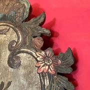 18th Century Rococo Venetian Polychrome and Mecca Lacquered Wooden Wall Sconces with Iron Arms, Set of 2