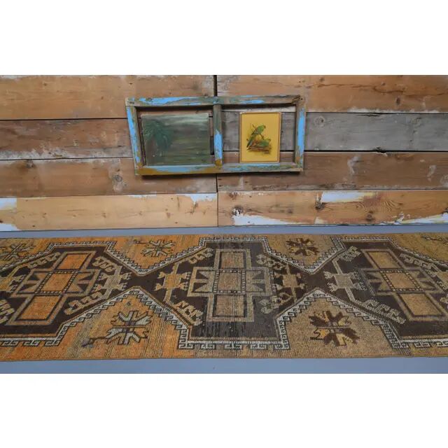 1970s vintage Turkish Oushak handmade wool runner 97x327