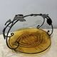 Val Saint Lambert amber glass bowl, Candide series, metal leaf mount