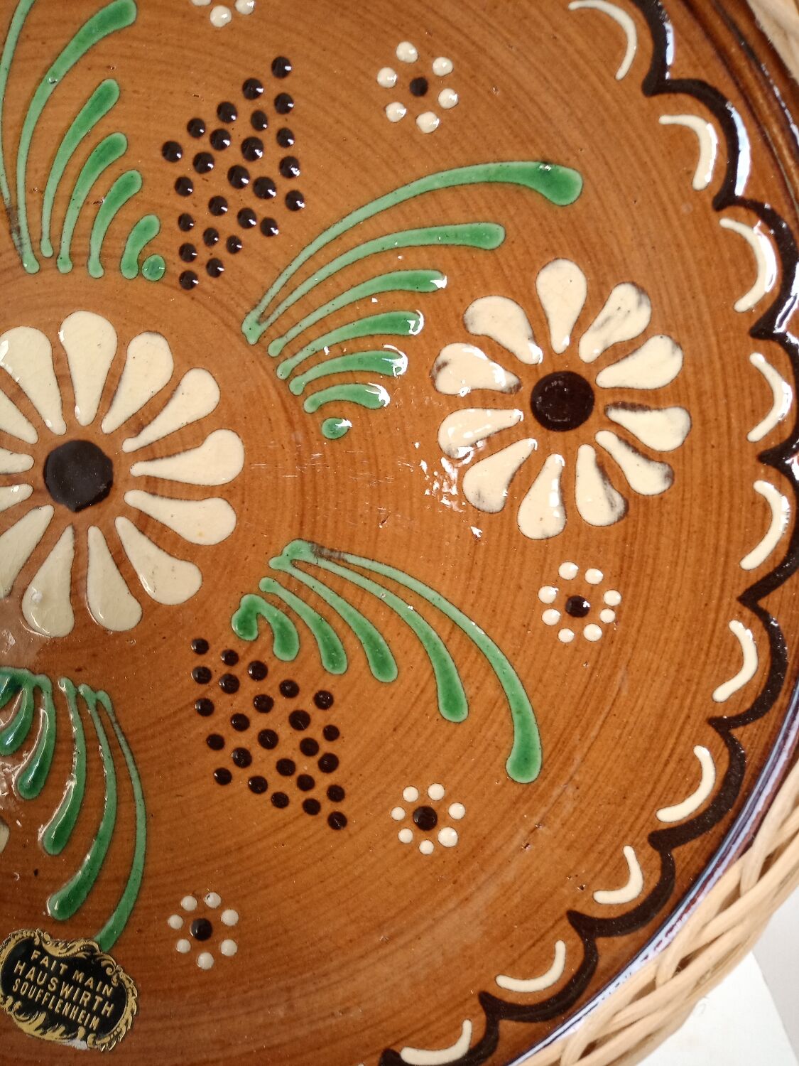 Handmade enameled dish hauswirth soufflenheim