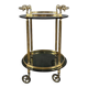 Rolling serving table in gold metal and smoked glass, 20th century