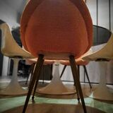 Set of 3 chairs, egg-shaped armchairs with compass legs, 1950