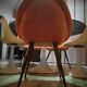 Set of 3 chairs, egg-shaped armchairs with compass legs, 1950