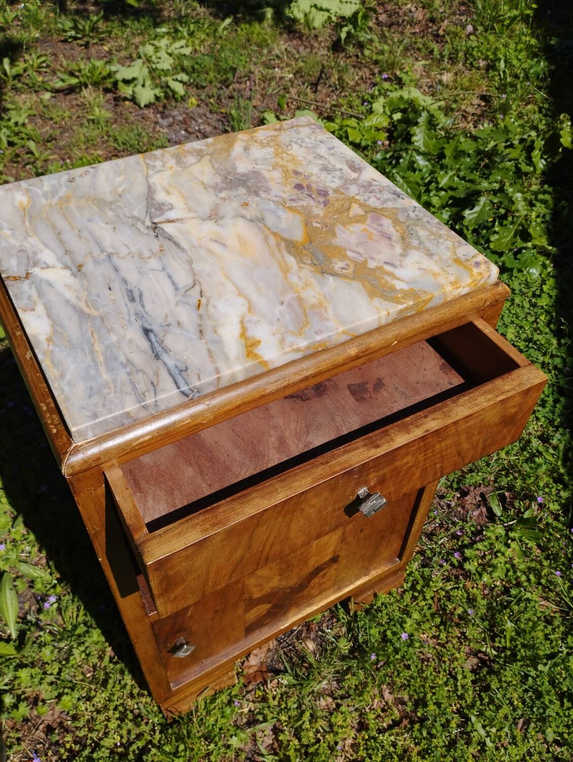Art deco bedside table, marble top