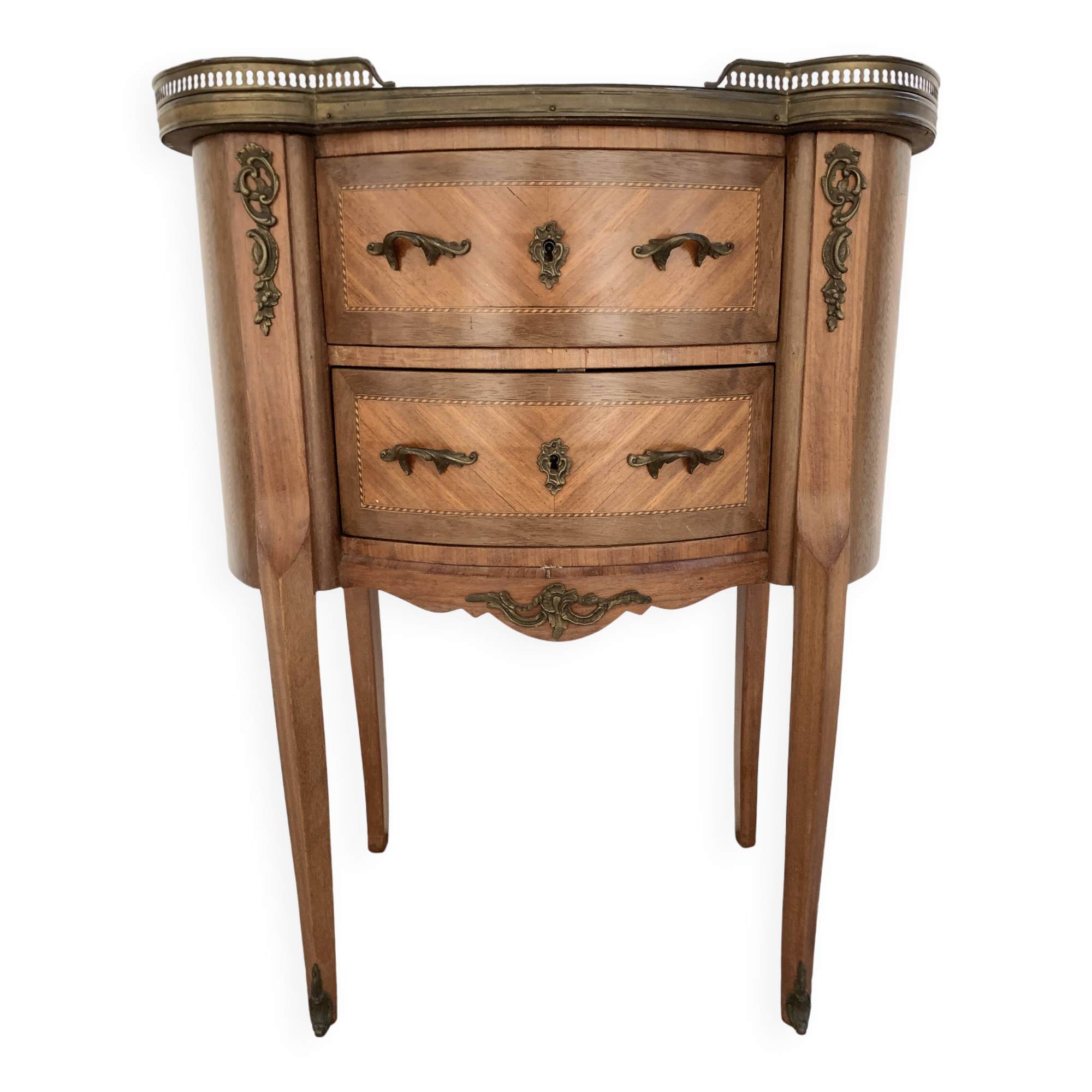 Louis XV style kidney chest of drawers Marble top with brass gallery 20th century