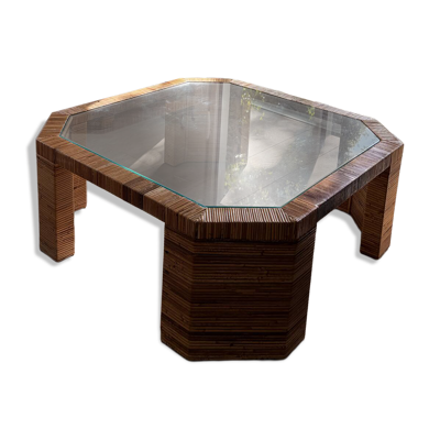 Table basse vintage en rotin et verre - Les composantes (Sezane)