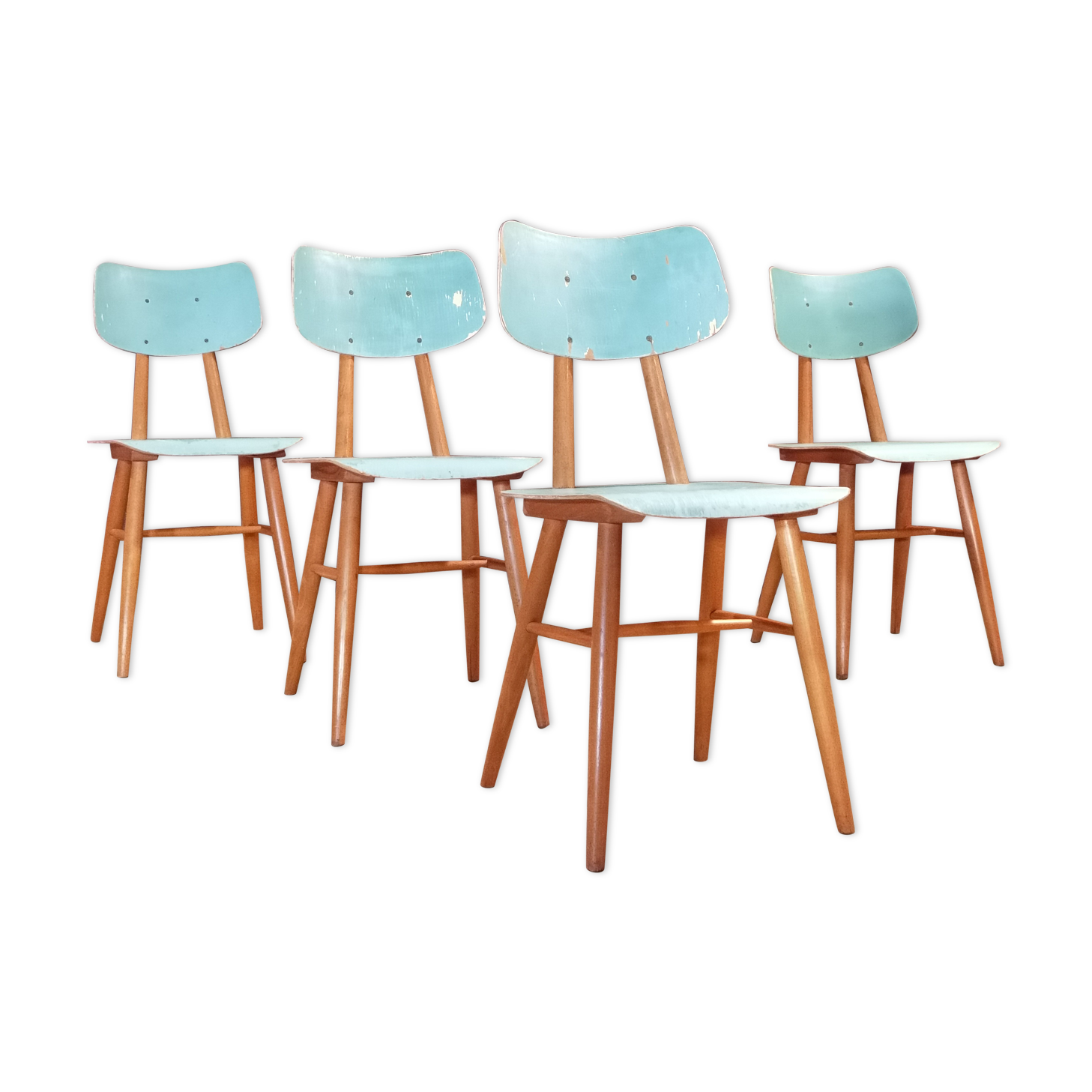 Series of 4 wooden chair Ton (Ex Thonet) 1960