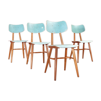 Series of 4 wooden chair Ton (Ex Thonet) 1960