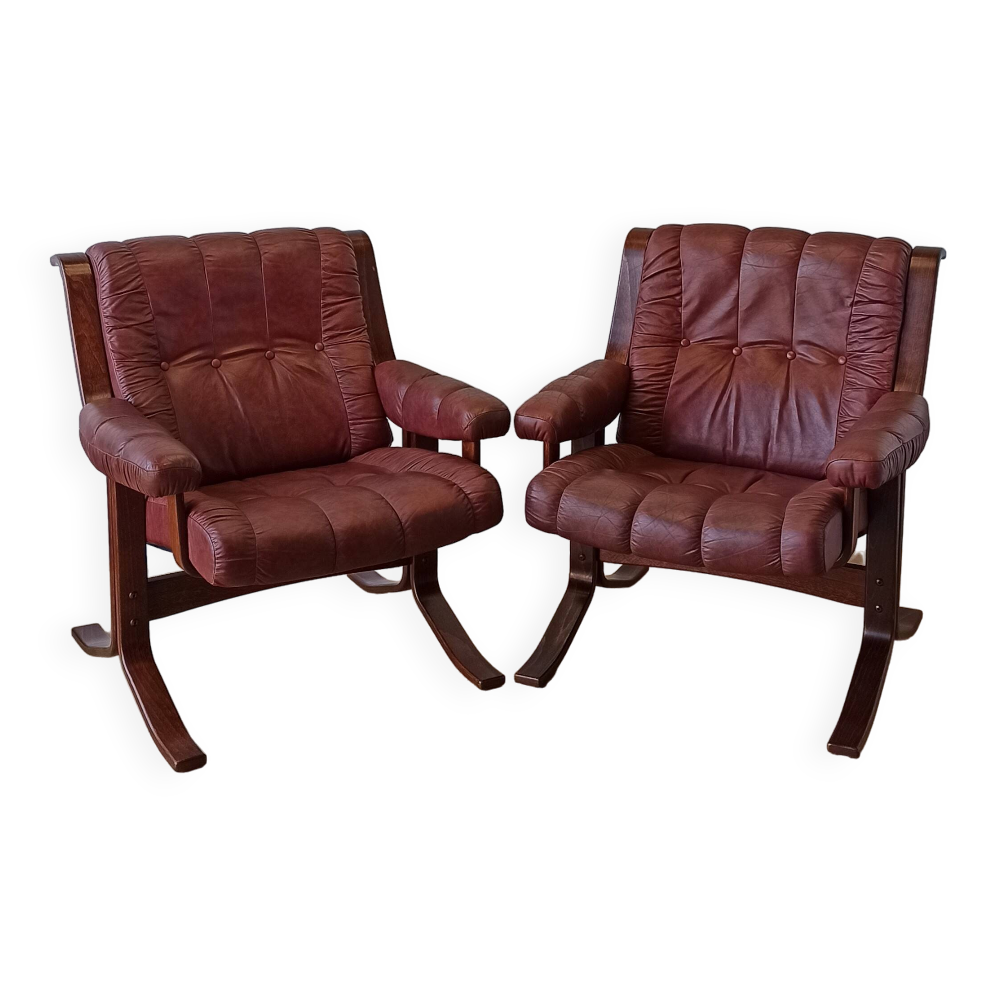 Scandinavian Mid-Century Modern Leather Easy Chairs by Ekornes 1970s.