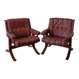 Scandinavian Mid-Century Modern Leather Easy Chairs by Ekornes 1970s.