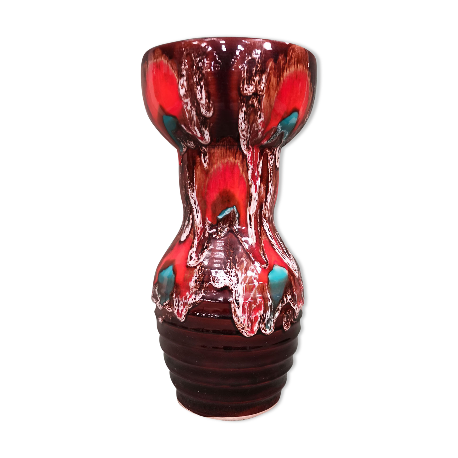 Vase in Vallauris earthenware signed orange and turquoise