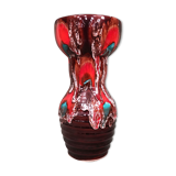 Vase in Vallauris earthenware signed orange and turquoise