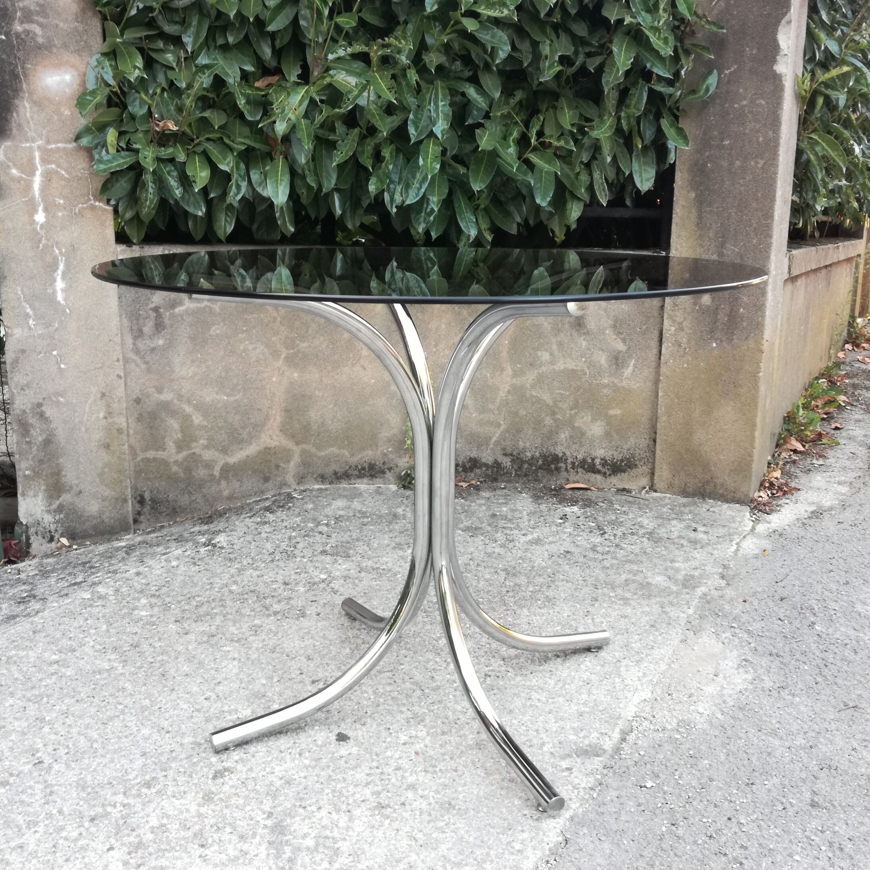 Smoked glass and chrome round table 1970