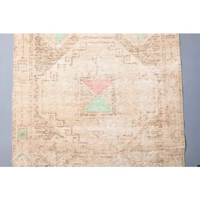 Vintage Turkish Hand-Knotted Wool Cotton Beige Runner Rug 111x305