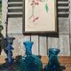Bougeoirs vintages en verre épais bleu et turquoise