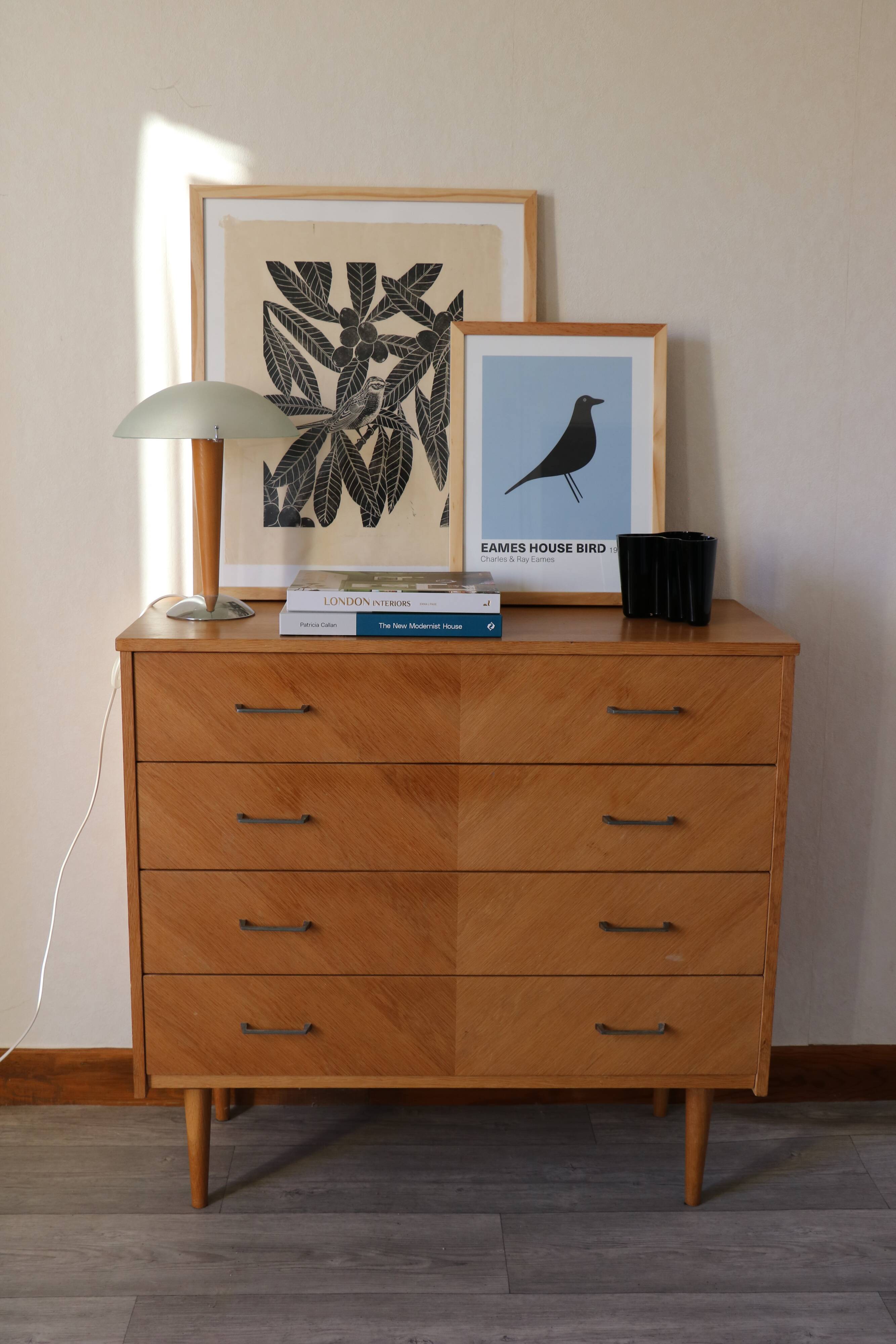 Vintage chest of drawers with compass feet