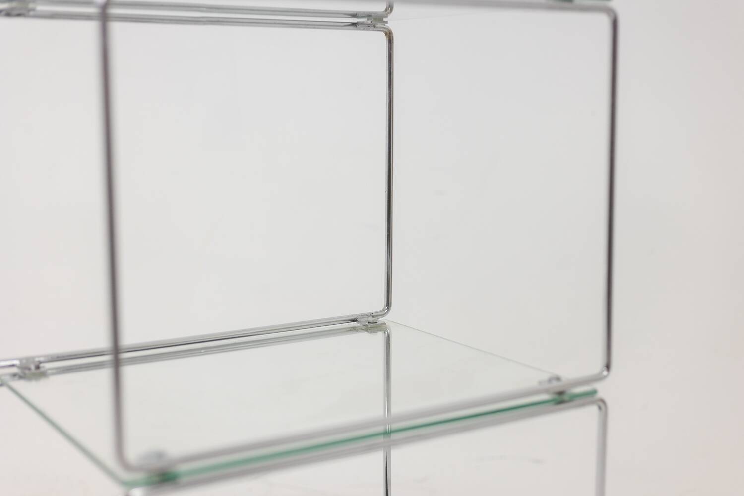 Set of 3 chrome metal and glass shelves. 1970s.