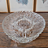 Vintage glass aperitif platter, 5-compartment server.