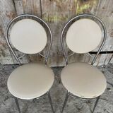 SOUDEXVINYL Chair Pair Chrome Metal + White Skai 70s Vintage #