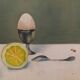 Oil on canvas still life by Nicole Legault La Tasse bleue 1980
