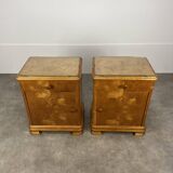 Pair of art deco burl bedside tables, 1930