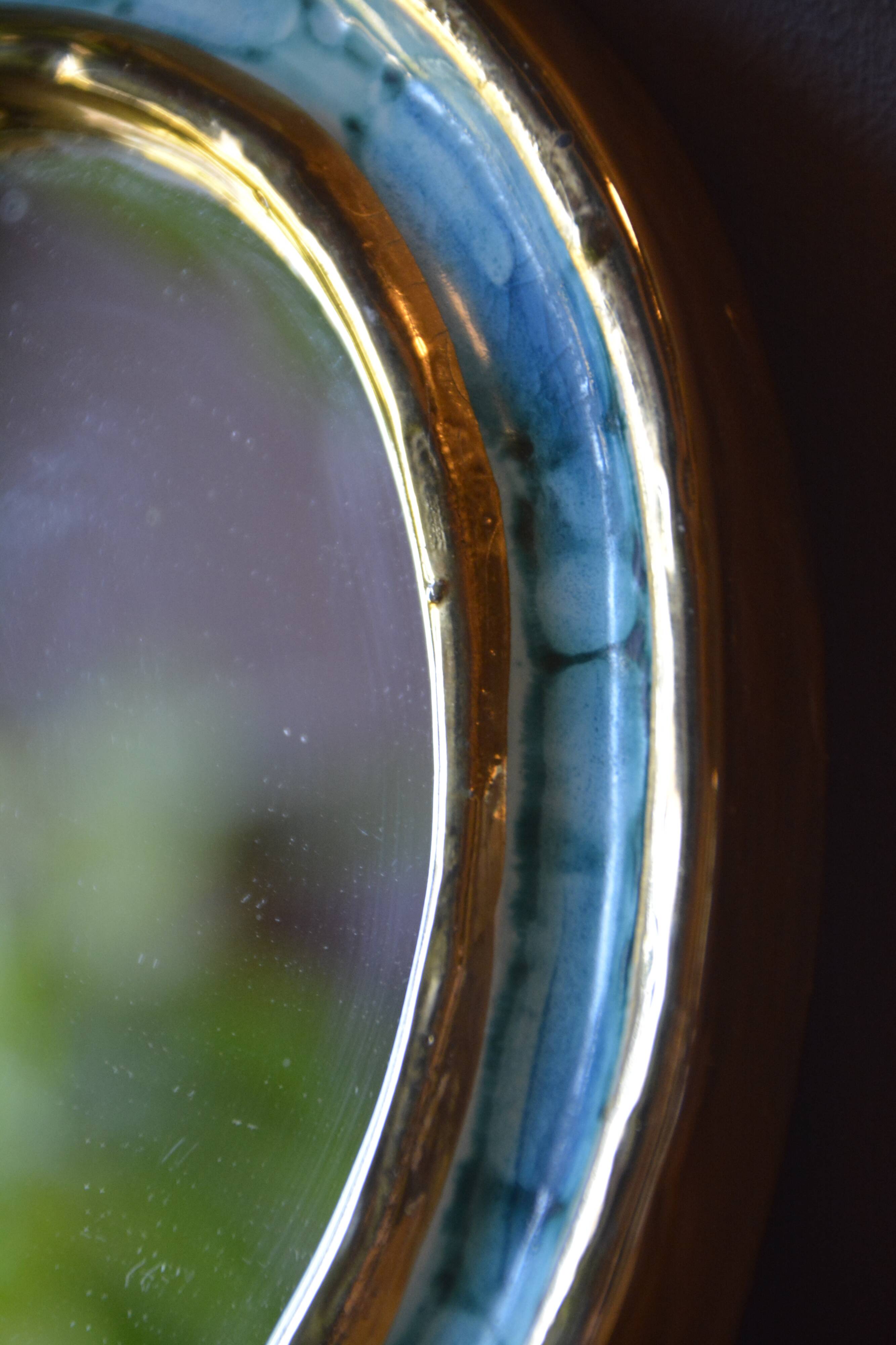 Blue and gold ceramic mirror