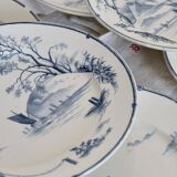 Antique flat plates, Gien earthenware, 19th century, Marines model