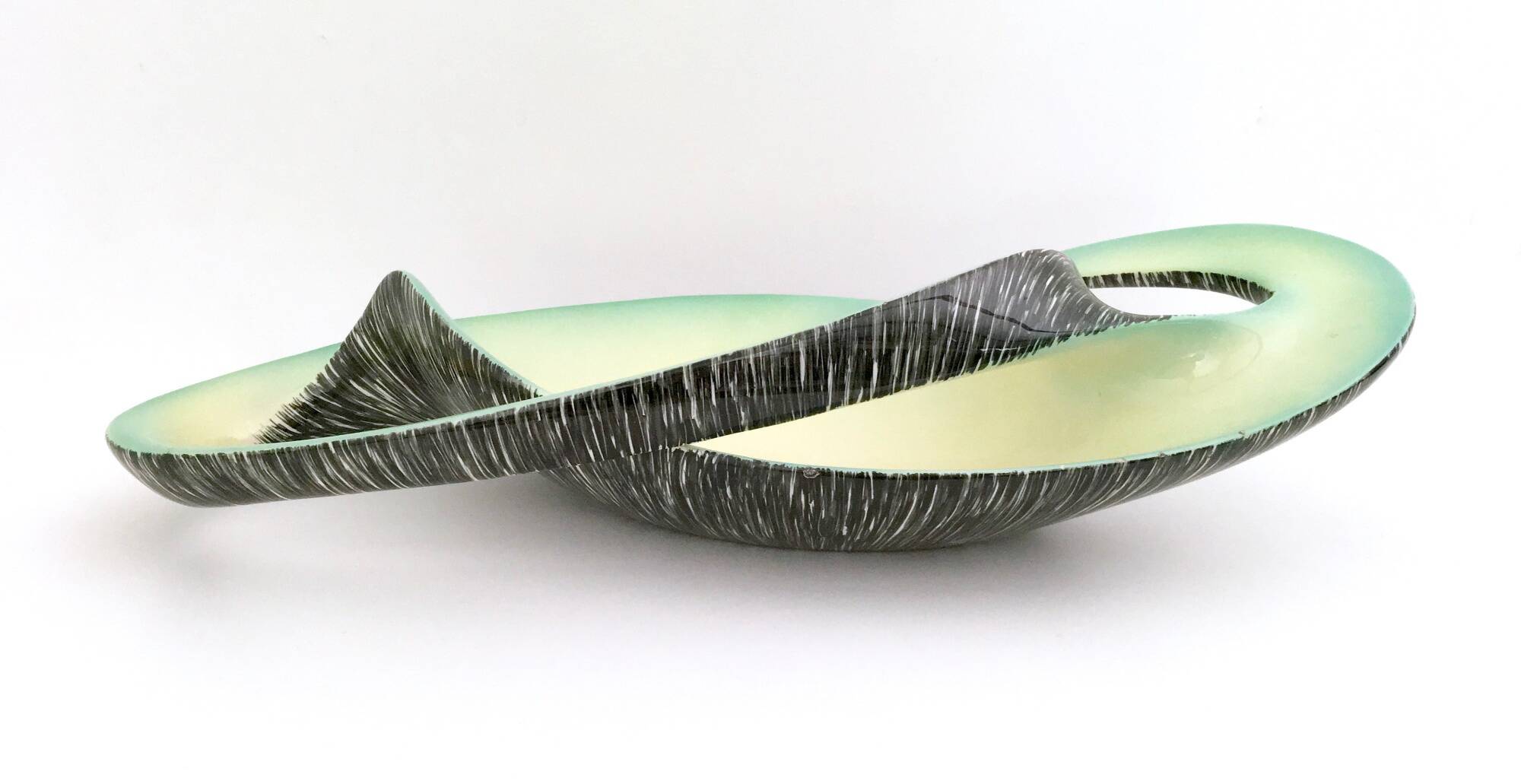 Sinuous Vintage Black, Yellow and Green Ceramic Centrepiece by Vibi, Italy