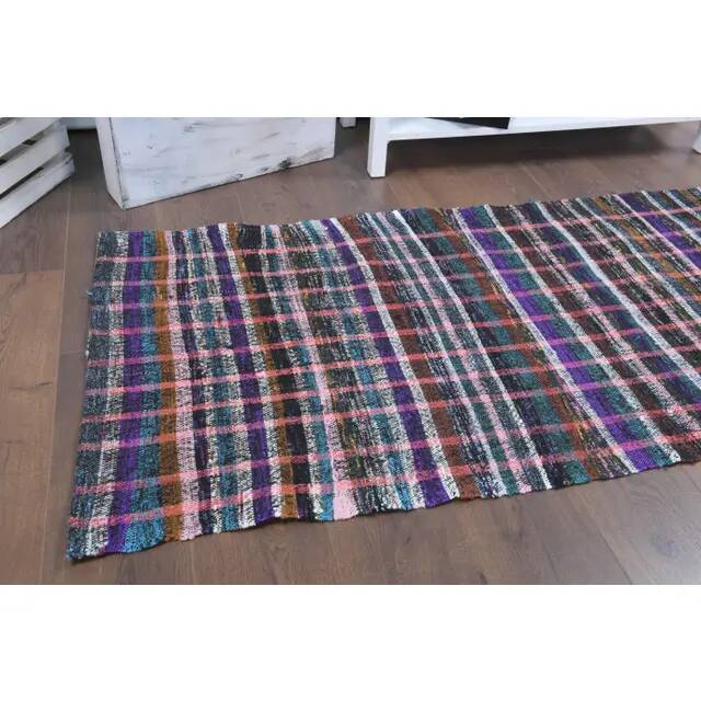 Vintage Turkish Hand-Knotted Wool Cotton Pink Kilim Runner Rug 83x220