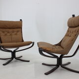 Sigurd Ressell Pair of Falcon Chairs Leather by Vatne Møbler Norway
