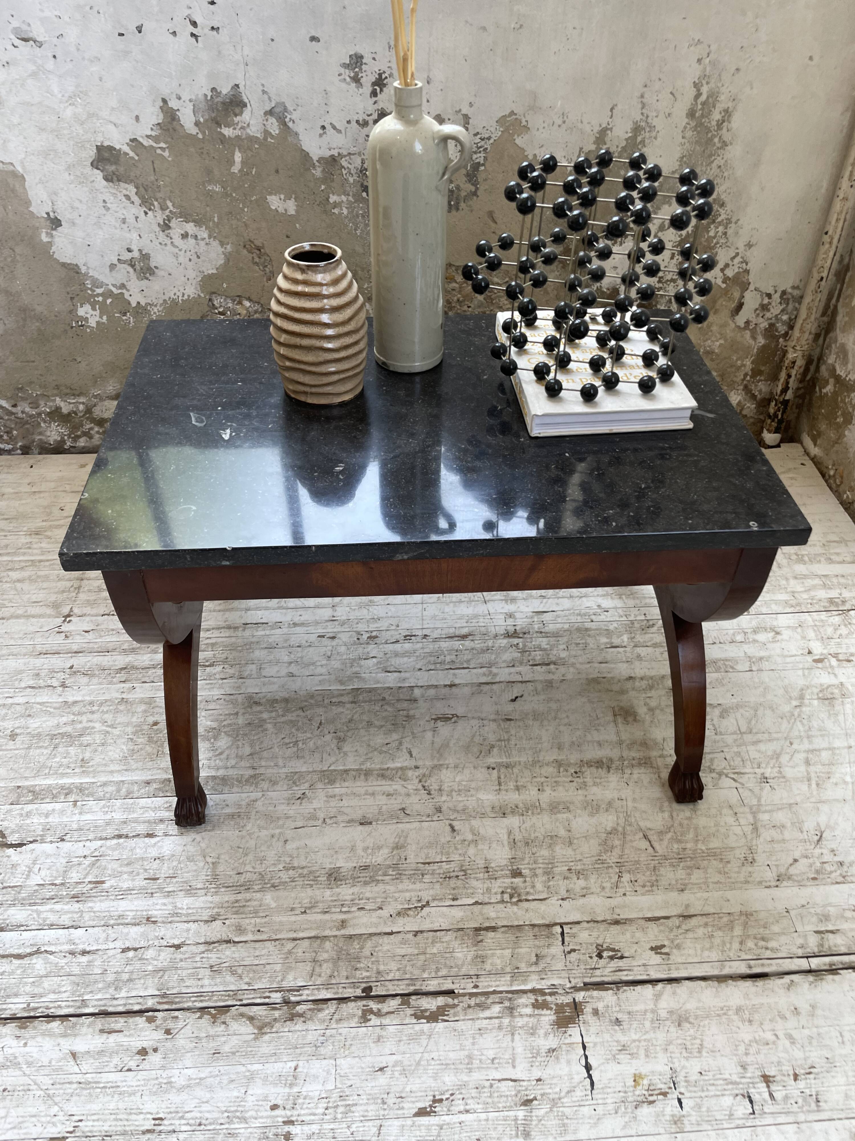 Empire style marble and mahogany coffee table