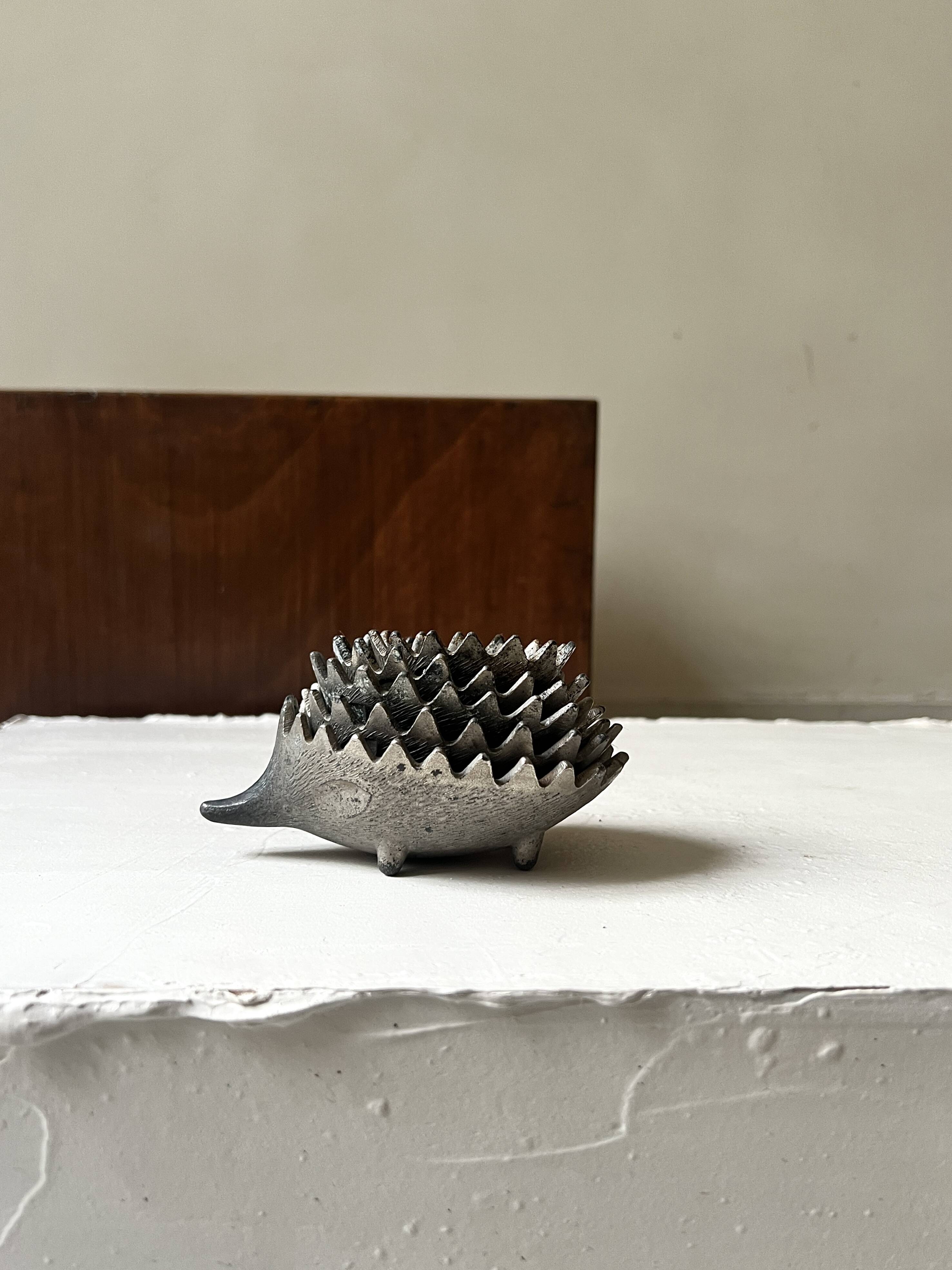 Scandinavian figurine - metal hedgehog ashtray, Walter Bosse 1950