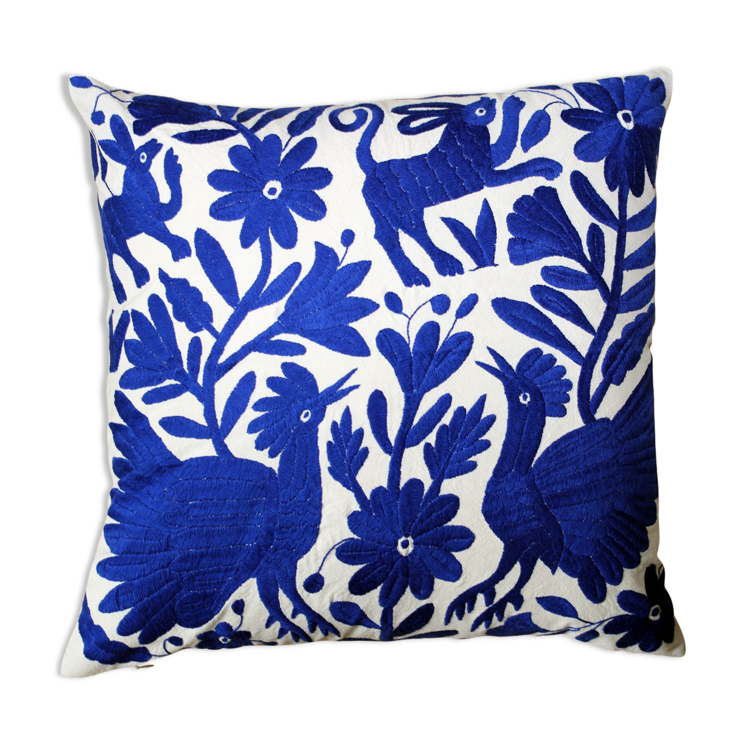 Dark blue hand embroidered cushion