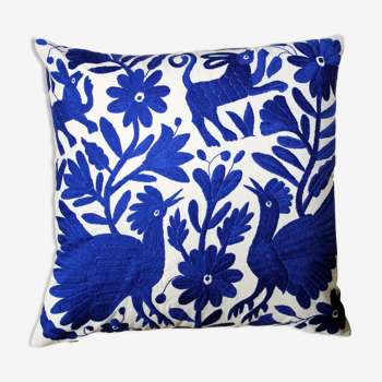 Dark blue hand embroidered cushion