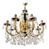 Large Russian chandelier in blue ceramic and crystal pendants, mid-20th century