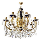 Large Russian chandelier in blue ceramic and crystal pendants, mid-20th century