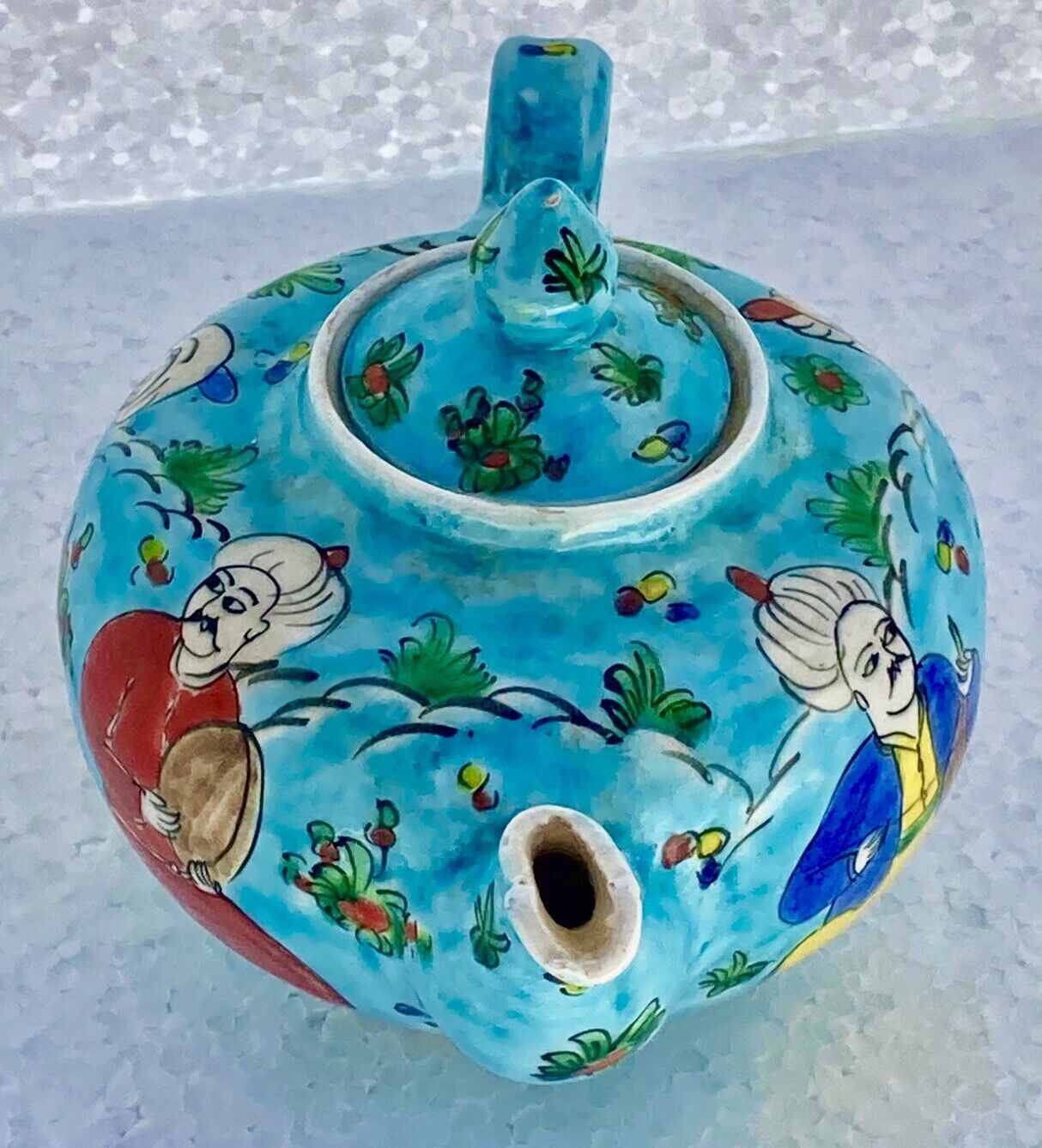 Antique ceramic teapot Asia minor musician's decoration turkey 1900 signed