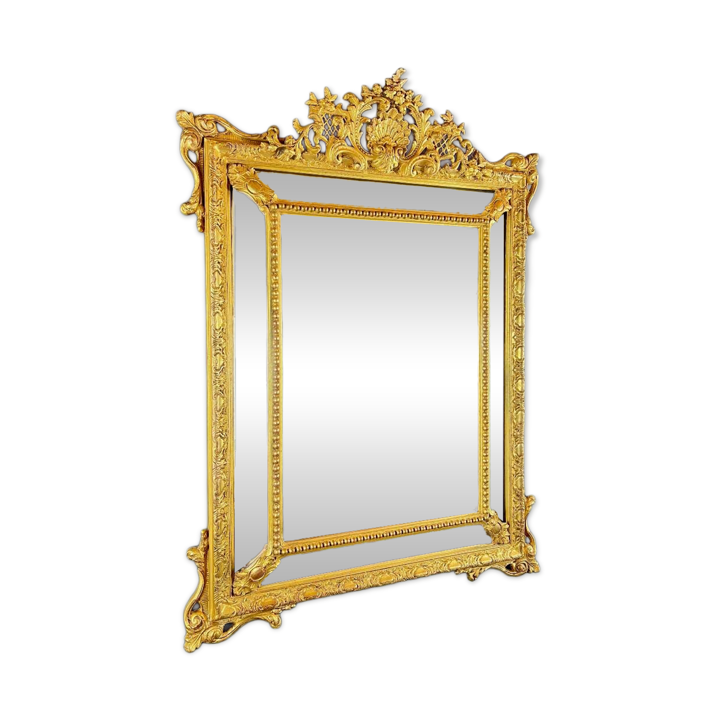 Large giltwood pediment mirror, 19th century