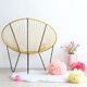 Pair of 60s tripod armchairs in metal and yellow scoubidou