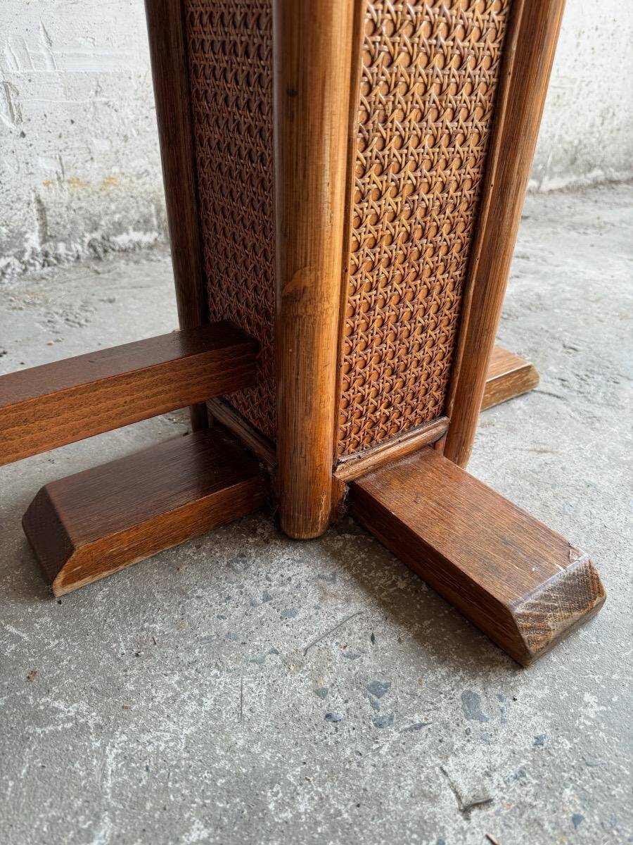 Honey-Brown Beech Wood Mid-Century Dining Table with Rattan Accents, 1960 Oval Top