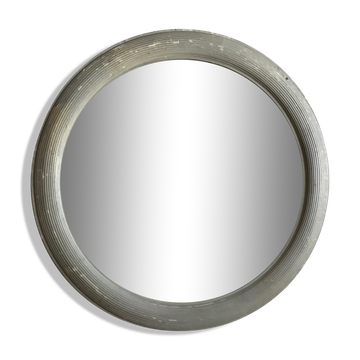 Miroir rond bois vintage 1950