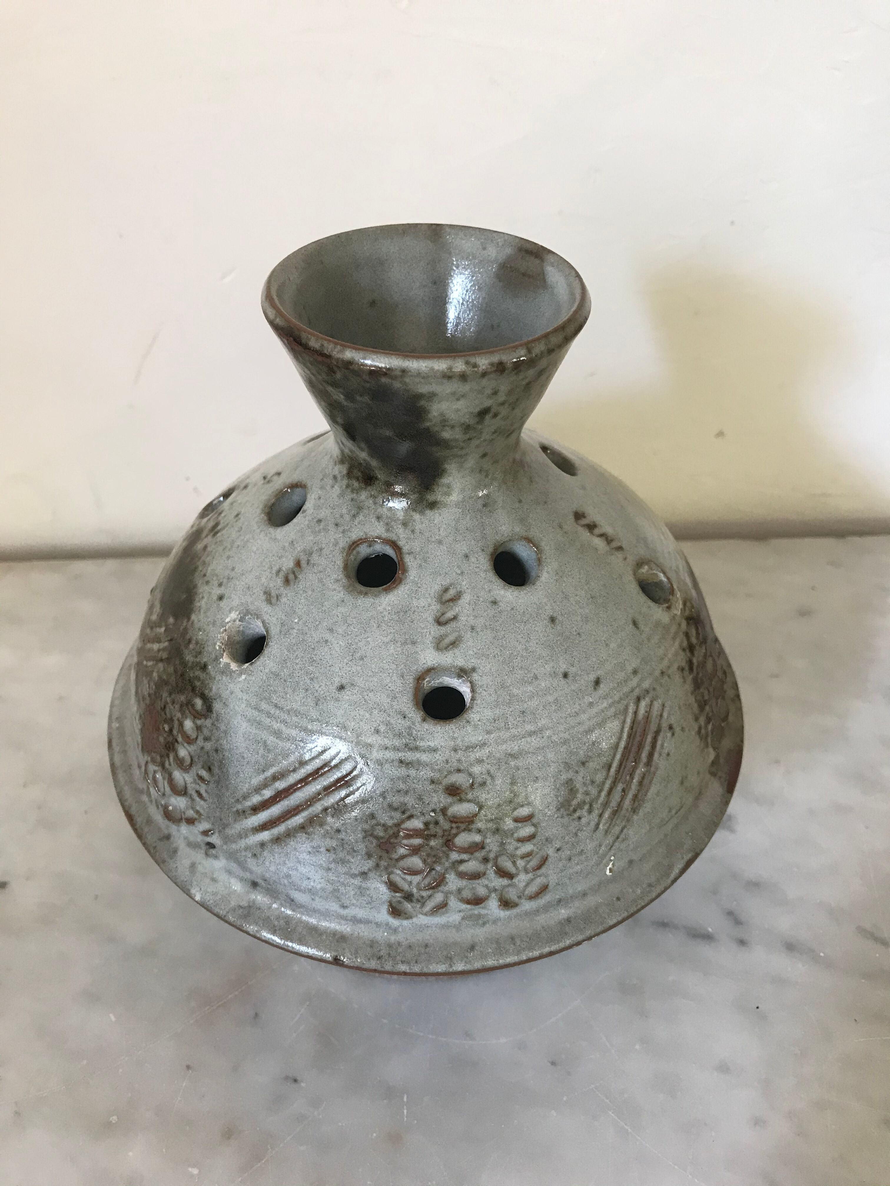 Signed ceramic flower-picker vase