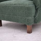 Fauteuil danois des années 1960, état d'origine, tissu d'ameublement, pieds en bois de hêtre.