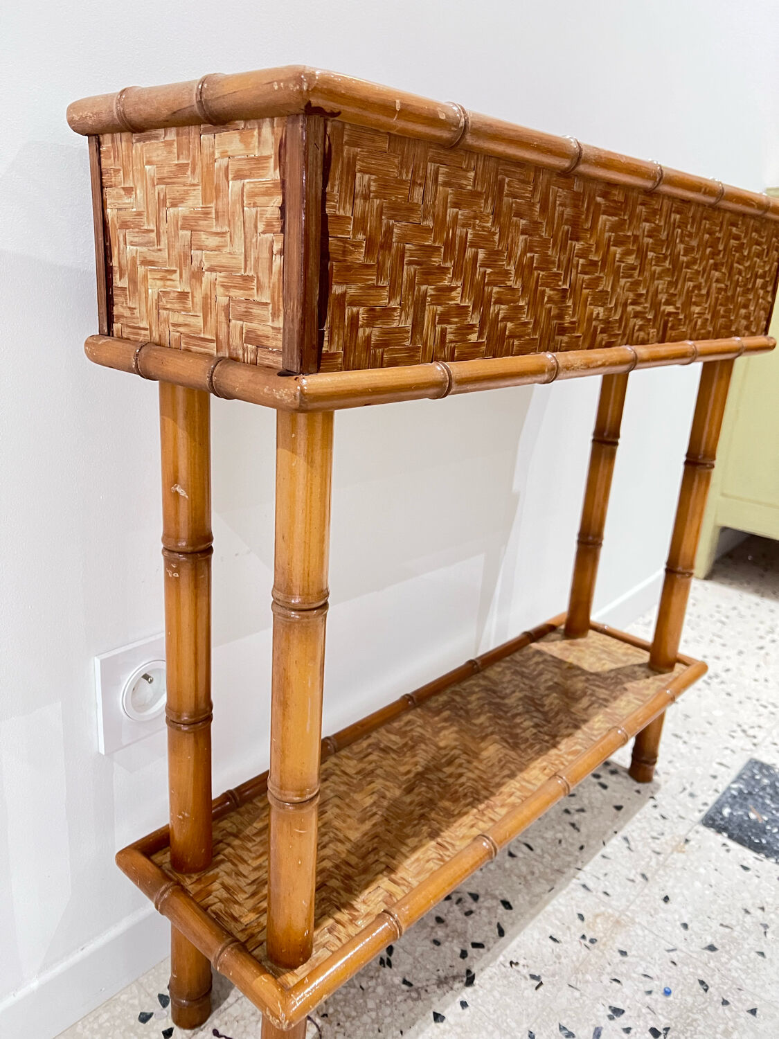 Vintage rattan planter