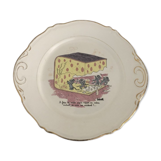 Cheese dish with humorous drawing signed