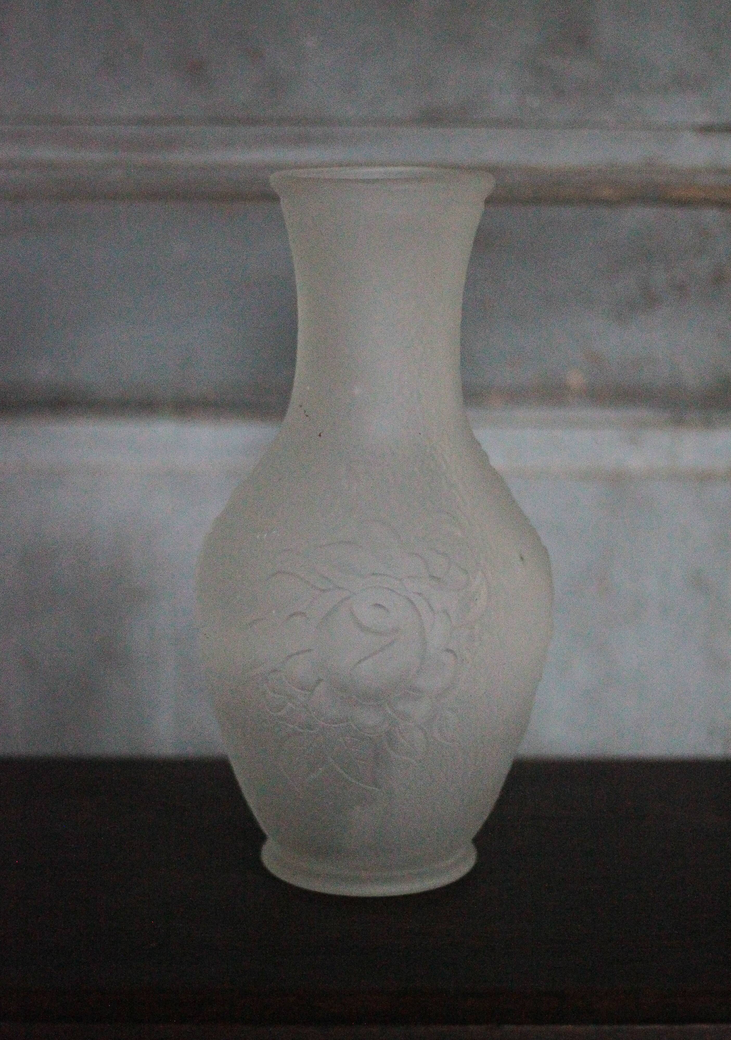 Vintage Italian vase, frosted molded glass vase with floral motifs, pot a f