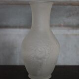 Vintage Italian vase, frosted molded glass vase with floral motifs, pot a f