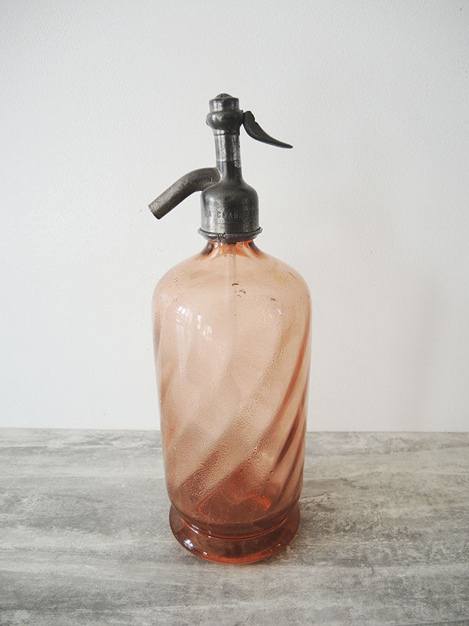 Old pink glass siphon by Georges David Vire