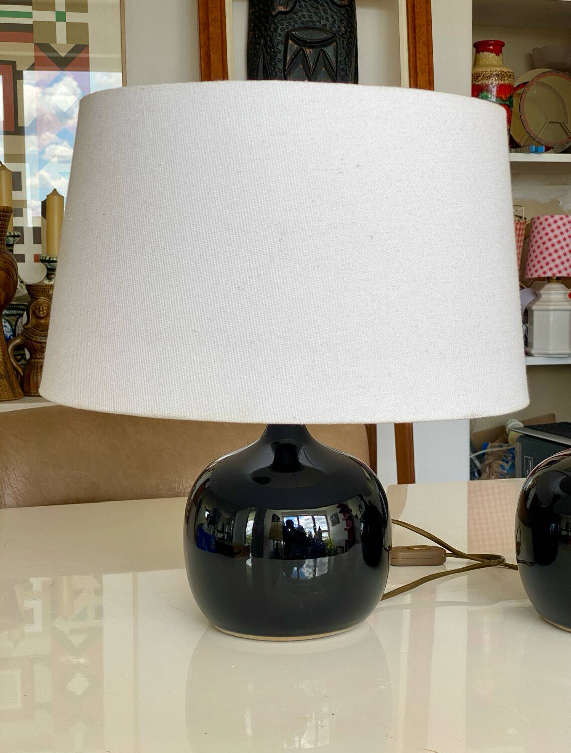 Pair of black enameled lamps 1970