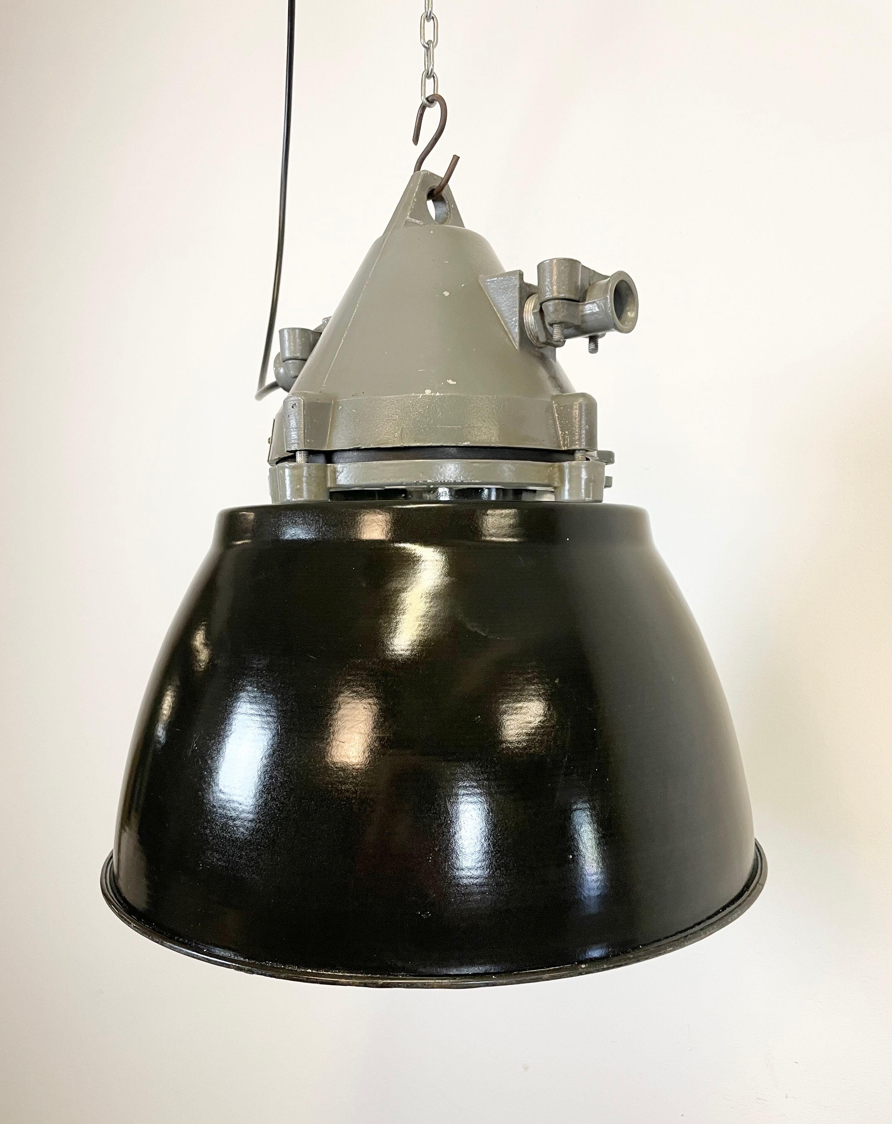 Dark grey explosion proof lamp with black enameled shade, 1970s